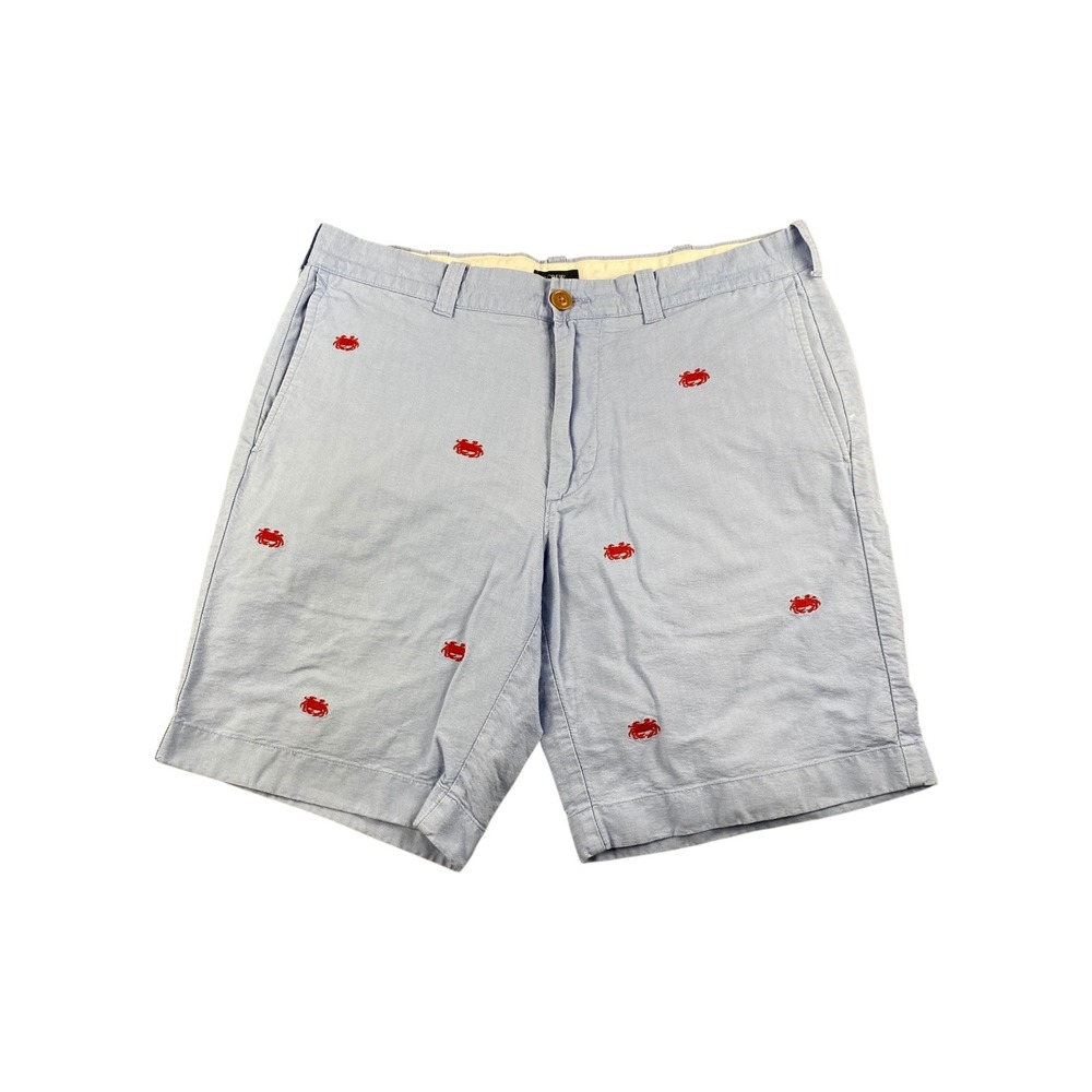 J Crew Oxford Shorts Light Blue Red Crab Embroidered Size 33W Mens Casual